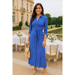 Laundry Shelli Segal Maxi Dress Button Down Geometric Summer Spring Preppy Party